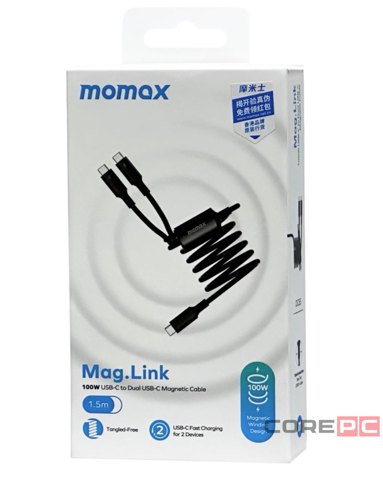 Usb Кабель-зарядка Type-C на 2Type-C Momax Mag.Link 100W DC85D 1.5м черный
