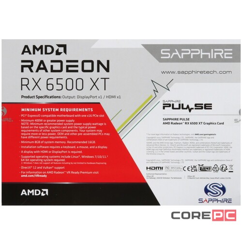 Видеокарта Sapphire (11314-04-20G) Radeon RX 6500 XT 4GB ITX PULSE PURE GAMING OC