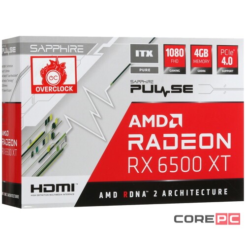 Видеокарта Sapphire (11314-04-20G) Radeon RX 6500 XT 4GB ITX PULSE PURE GAMING OC