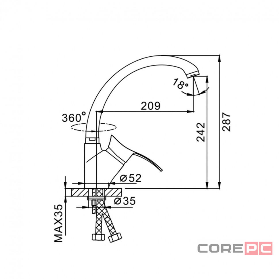 Смеситель для кухни Frap F4101, рычажное управление, цвет хром