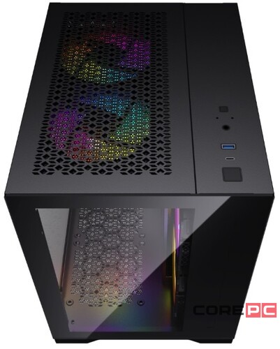 Компьютерный корпус Powercase VISION Micro Black TG 120mm 5-color fan Black mATX CVBM-L4