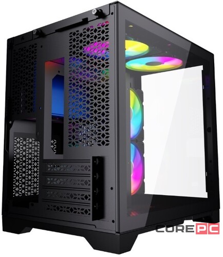 Компьютерный корпус Powercase VISION Micro Black TG 120mm 5-color fan Black mATX CVBM-L4
