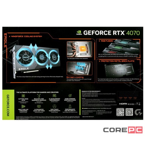 Видеокарта Gigabyte (GV-N4070EAGLE OC-12GD) GeForce RTX 4070 12GB EAGLE OC