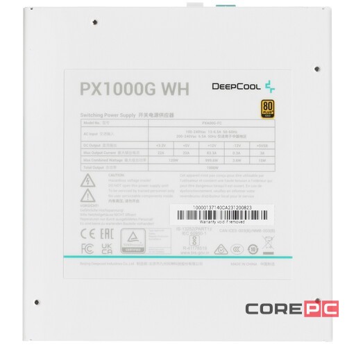 Блок питания Deepcool 1000W PX1000G WH R-PXA00G-FC0W-EU Gen5 16 Pin (PCIe 5.0 Connector Cable Details)