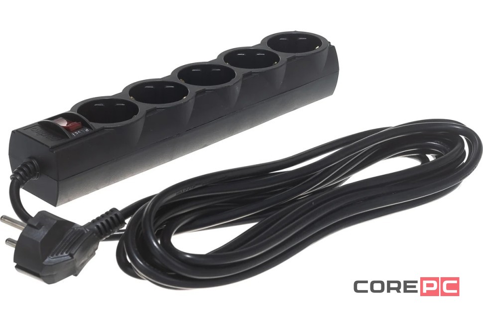 Perfeo сетевой фильтр Perfeo POWERX, 3,0м, 5 розеток, черный