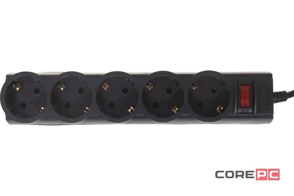 Perfeo сетевой фильтр Perfeo POWERX, 3,0м, 5 розеток, черный