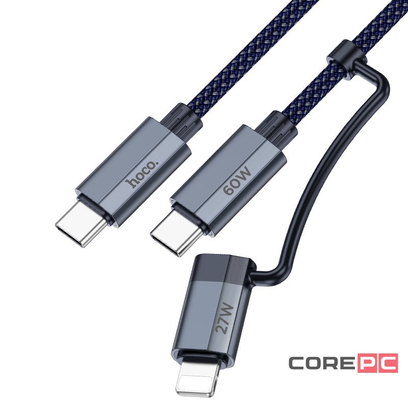 Usb Кабель-зарядка Type-C на Type-C+ Lightning Hoco U134 1.2м синий