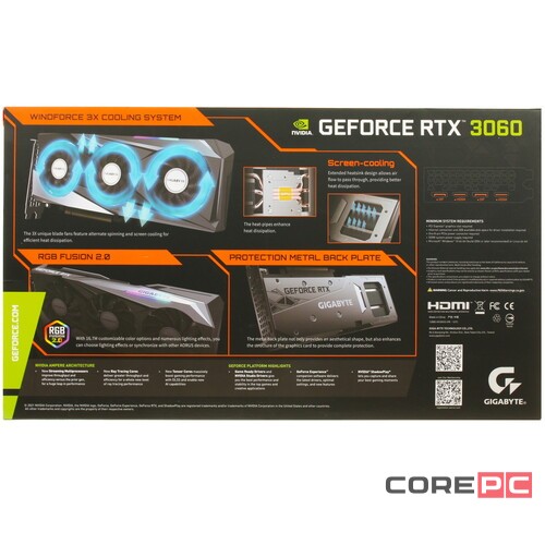 Видеокарта Gigabyte (GV-N3060GAMING OC-12GD) GeForce RTX 3060 12GB GAMING OC