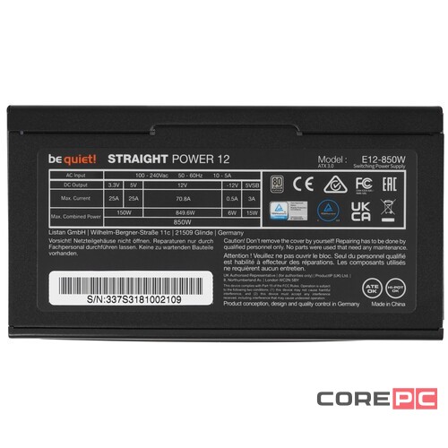 Блок питания Be Quiet! 850W STRAIGHT POWER 12 BN337 16 Pin (PCIe 5.0 Connector Cable Details)