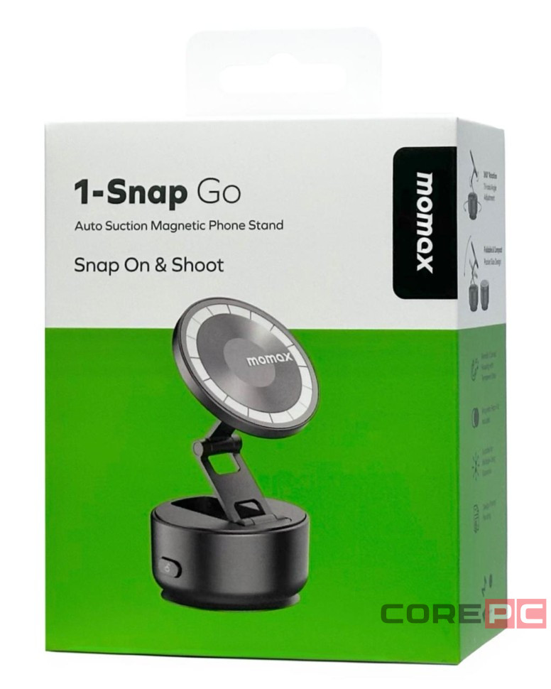 Подставка для смартфона Momax 1-Snap Go Auto Suction Magnetic Phone Stand KH20D черная