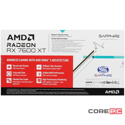 Видеокарта Sapphire (11339-04-20G) Radeon RX 7600 XT 16GB PULSE GAMING OC