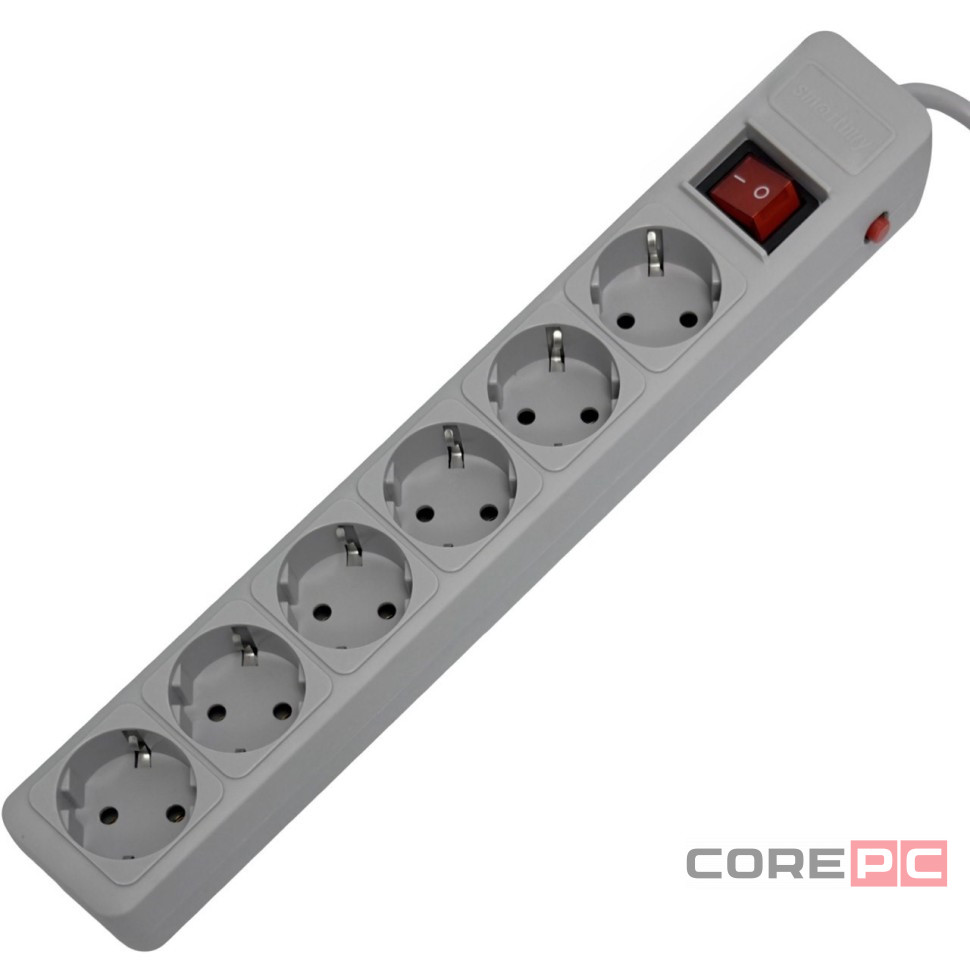Сетевой фильтр 16А, 3500 Вт, 6 гнезд, без з/ш, с з/к, ПВС, 5 м, серый (SBSP-6-50-G)