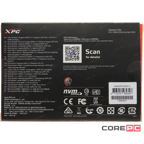 Твердотельный накопитель ADATA 256 Gb SX6000 PRO ASX6000PNP-256GT-C XPG