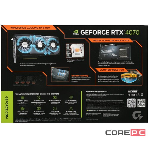 Видеокарта Gigabyte (GV-N4070WF3OC-12GD) GeForce RTX 4070 12GB WINDFORCE OC
