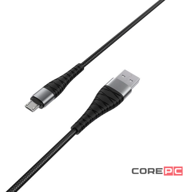 Кабель Borofone BX32 2,4A (USB) на (Micro-USB) 25см нейлоновая оплетка (черный)