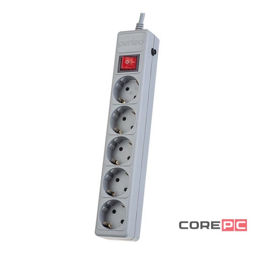 Perfeo сетевой фильтр POWER+ (PF-PP-5/1,8-G) 1.8м/5 розеток серый