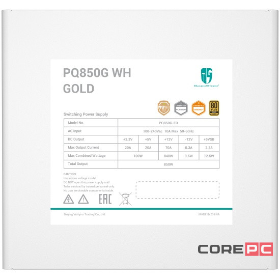 Блок питания Deepcool 850W GAMERSTORM PQ850G WH 16 Pin (PCIe 5.0 Connector Cable Details)