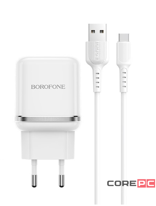 Сетевое зар. устр. Borofone BA36A с шнуром Type-C 1USB 3A белое