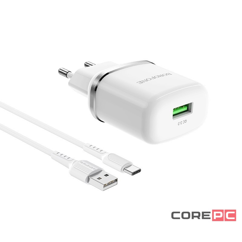 Сетевое зар. устр. Borofone BA36A с шнуром Type-C 1USB 3A белое
