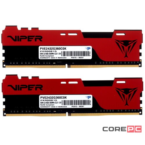 Оперативная память 32 Gb 3600 MHz PATRIOT VIPER ELITE II (PVE2432G360C0K)