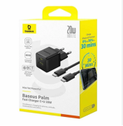 Сетевое зар. устр. Baseus Palm Fast Charger 1USB/1C 20W кабель T-C на T-C (P10111608113-01) черное