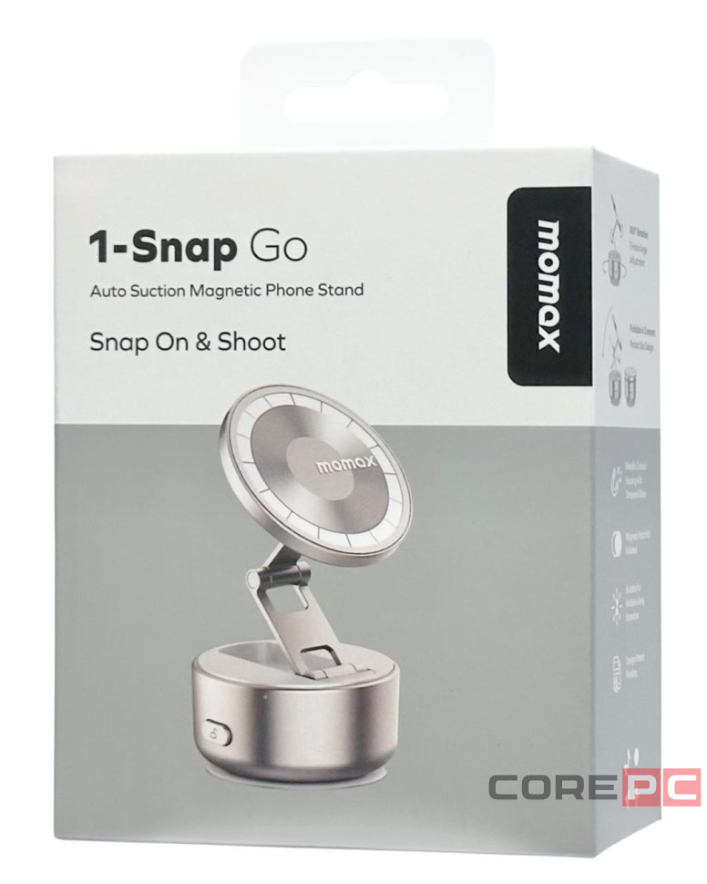 Подставка для смартфона Momax 1-Snap Go Auto Suction Magnetic Phone Stand KH20L титан