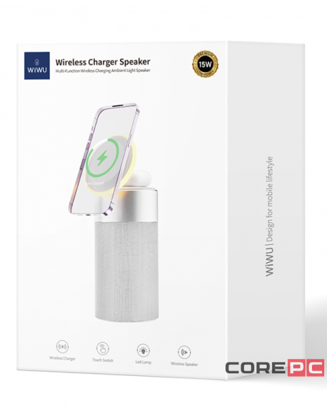 Беспроводное зарядное устройство + колонка Wiwu Wi-W022 15W серебристое