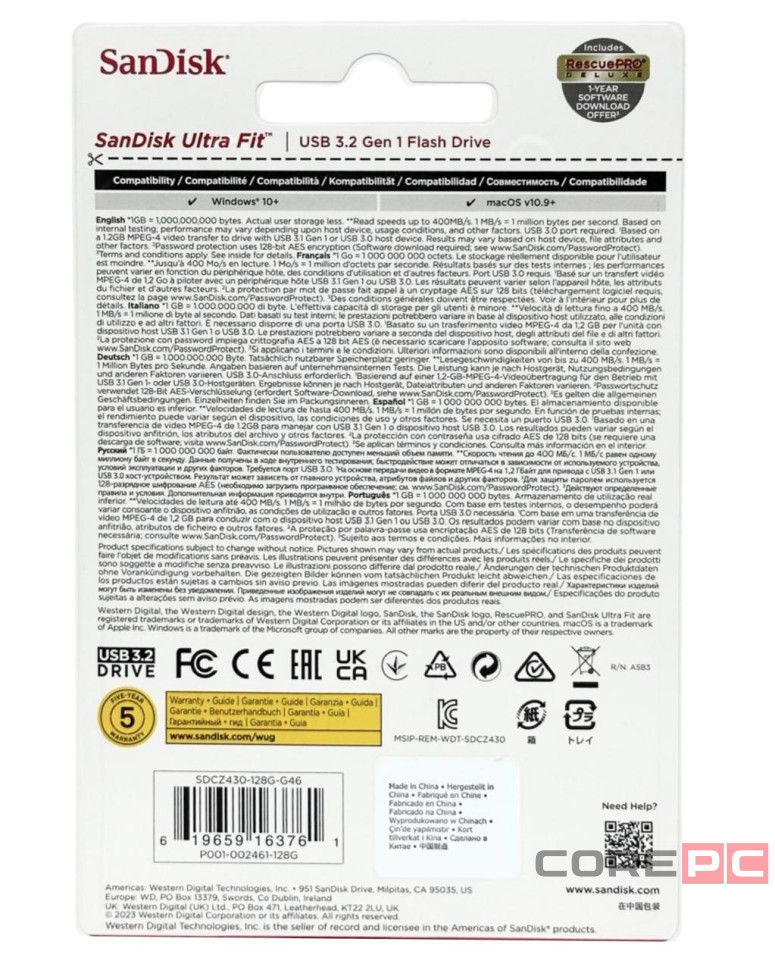 3.0 USB флеш накопитель SanDisk CZ430 Ultra Fit 128GB Ultra (SDCZ430-128G-G46) черный