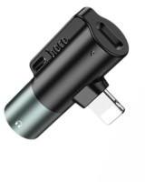 Переходник Hoco LS32 Lightning (папа) на Lightning (мама)/AUX серый