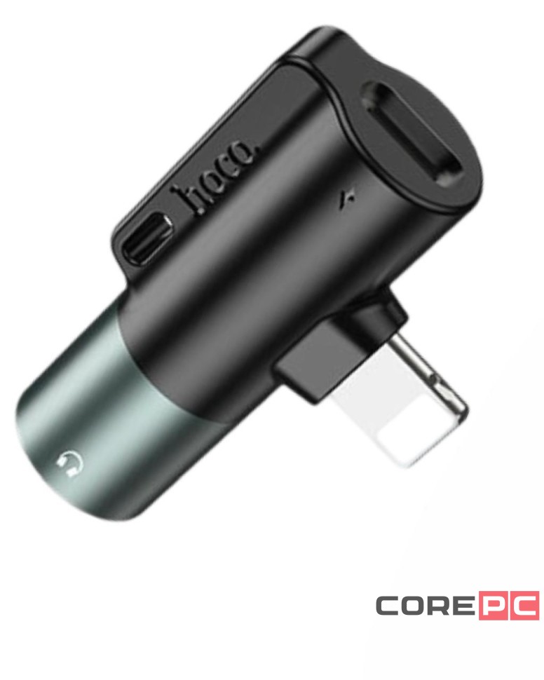 Переходник Hoco LS32 Lightning (папа) на Lightning (мама)/AUX серый