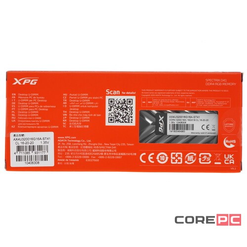 Оперативная память 16 Gb 3200 MHz ADATA XPG SPECTRIX D41 RGB Grey (AX4U320016G16A-ST41)
