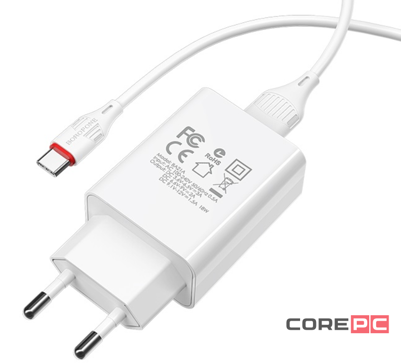 Сетевое зар. устр. Borofone BA21A с шнуром Type-C 1USB 2.1A белое