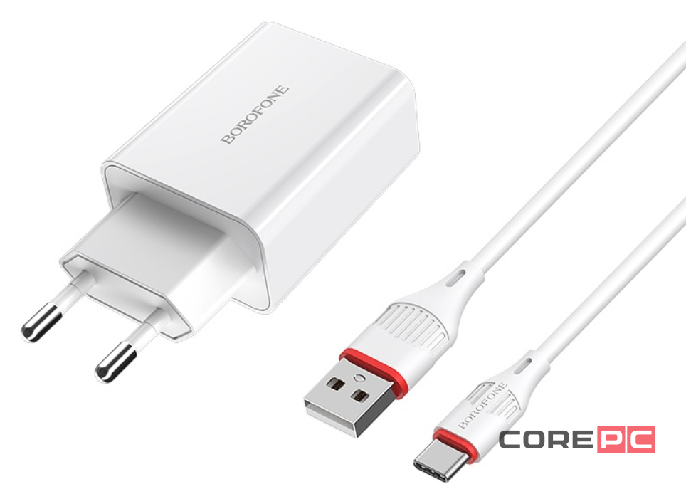 Сетевое зар. устр. Borofone BA21A с шнуром Type-C 1USB 2.1A белое