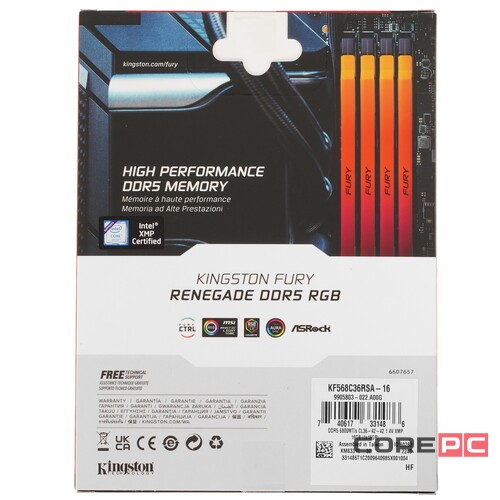 Оперативная память 16 Gb 6800 MHz Kingston FURY Renegade RGB XMP Silver/Black (KF568C36RSA-16)