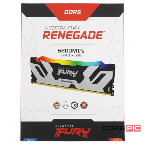 Оперативная память 16 Gb 6800 MHz Kingston FURY Renegade RGB XMP Silver/Black (KF568C36RSA-16)