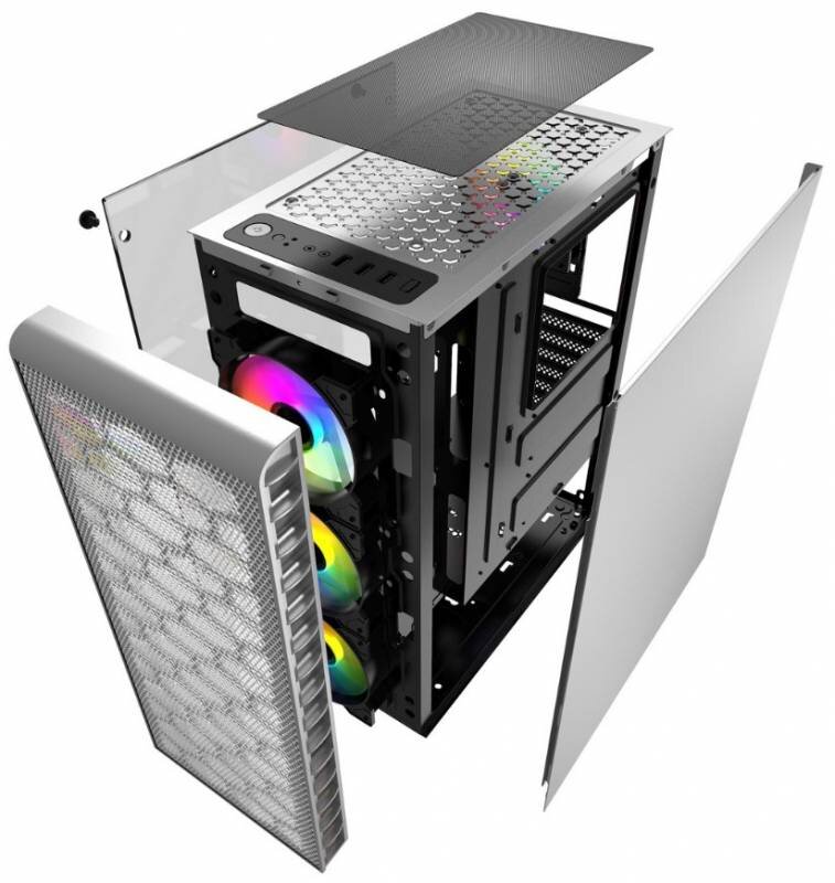 Компьютерный корпус Powercase MISTRAL MESH Z4С TG LED White CMIZ4CW-L4