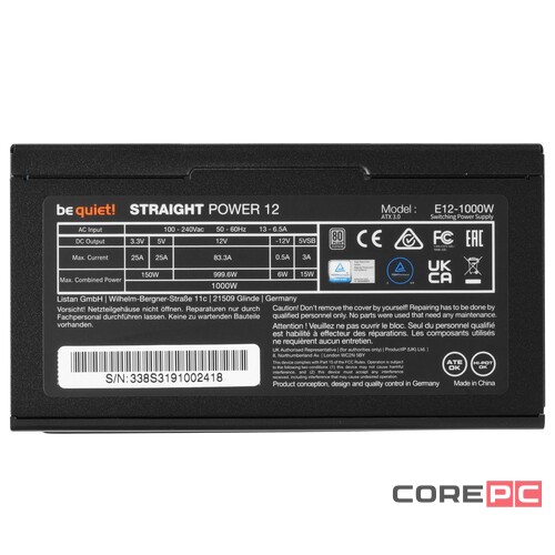 Блок питания Be Quiet! 1000W STRAIGHT POWER 12 BN338 16 Pin (PCIe 5.0 Connector Cable Details)