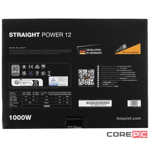 Блок питания Be Quiet! 1000W STRAIGHT POWER 12 BN338 16 Pin (PCIe 5.0 Connector Cable Details)