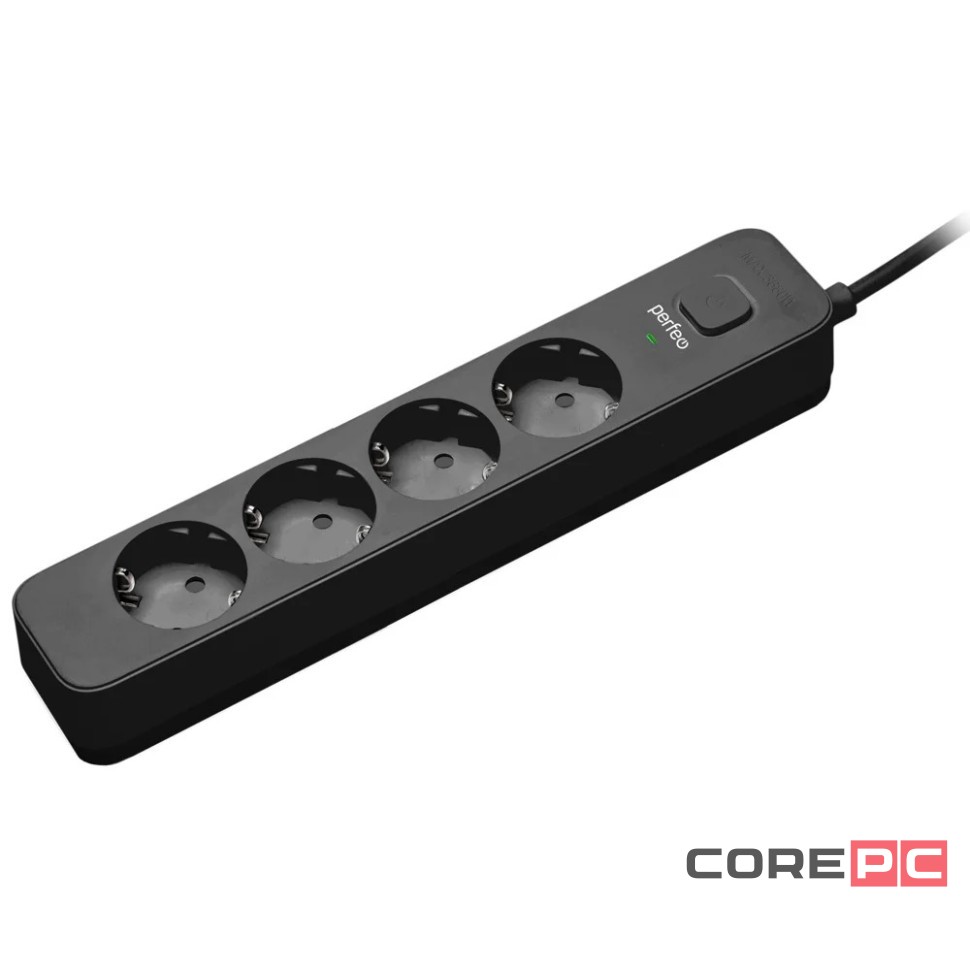Perfeo сетевой фильтр POWER STREAM, 2500W, 1,5м, 4 розетки, черный