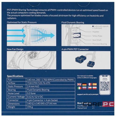 Вентилятор для корпуса Arctic Cooling P14 PWM PST White/White ACFAN00197A