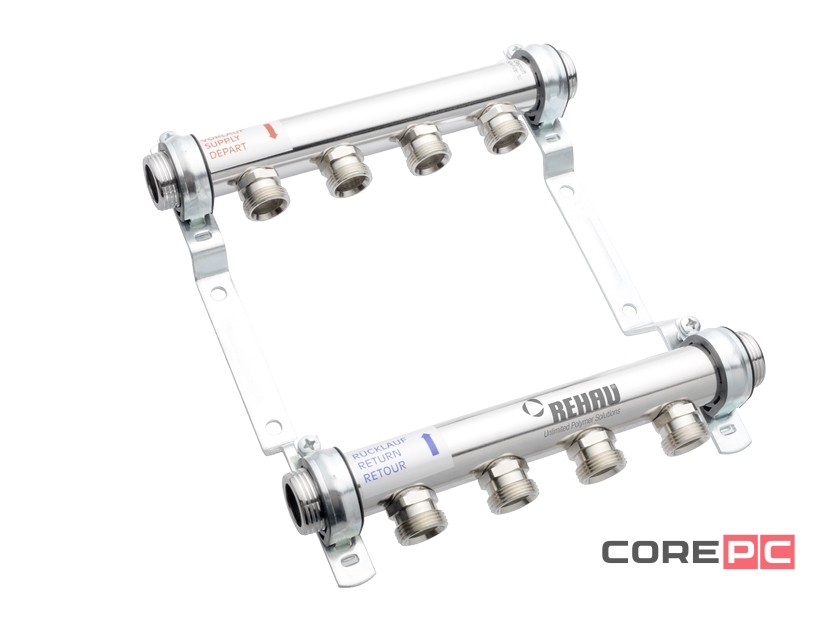 Коллектор распределительный REHAU HLV на 4 группы нерж. сталь