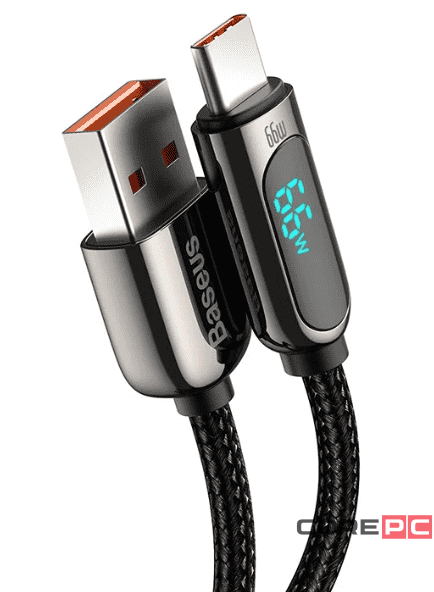 Usb Кабель-зарядка TYPE-C Baseus Display series 1м (CASX020001) 66W черный