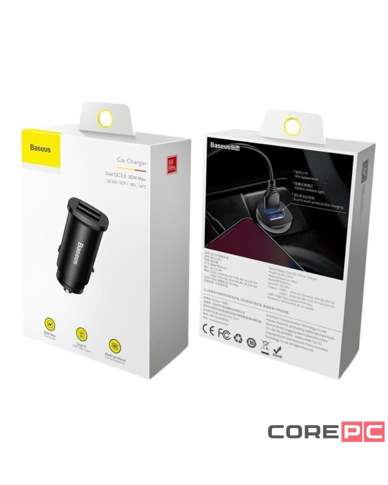 Автомобильное заряд. устр. Baseus Square Metal 2USB 30W CCALL-DS01 черное