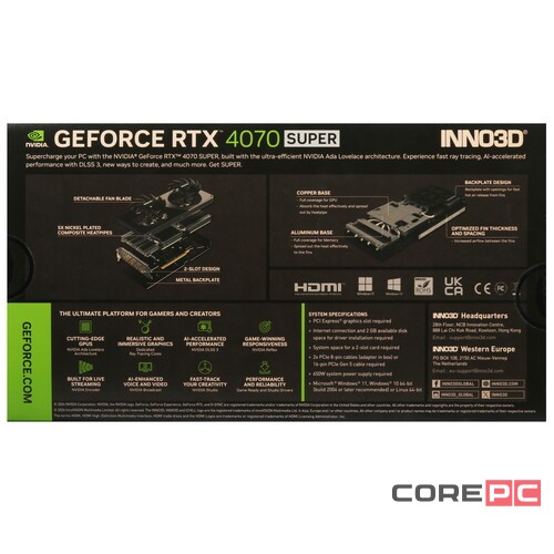 Видеокарта INNO3D (N407S2-126XX-186162N) GeForce RTX 4070 SUPER 12GB TWIN X2 OC