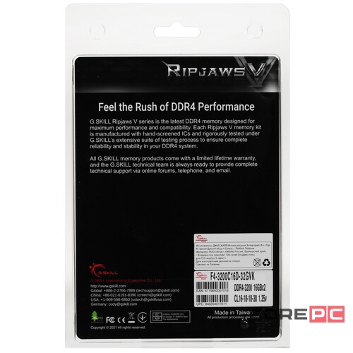 Оперативная память 32 Gb 3200 MHz G.Skill RIPJAWS V (F4-3200C16D-32GVK)