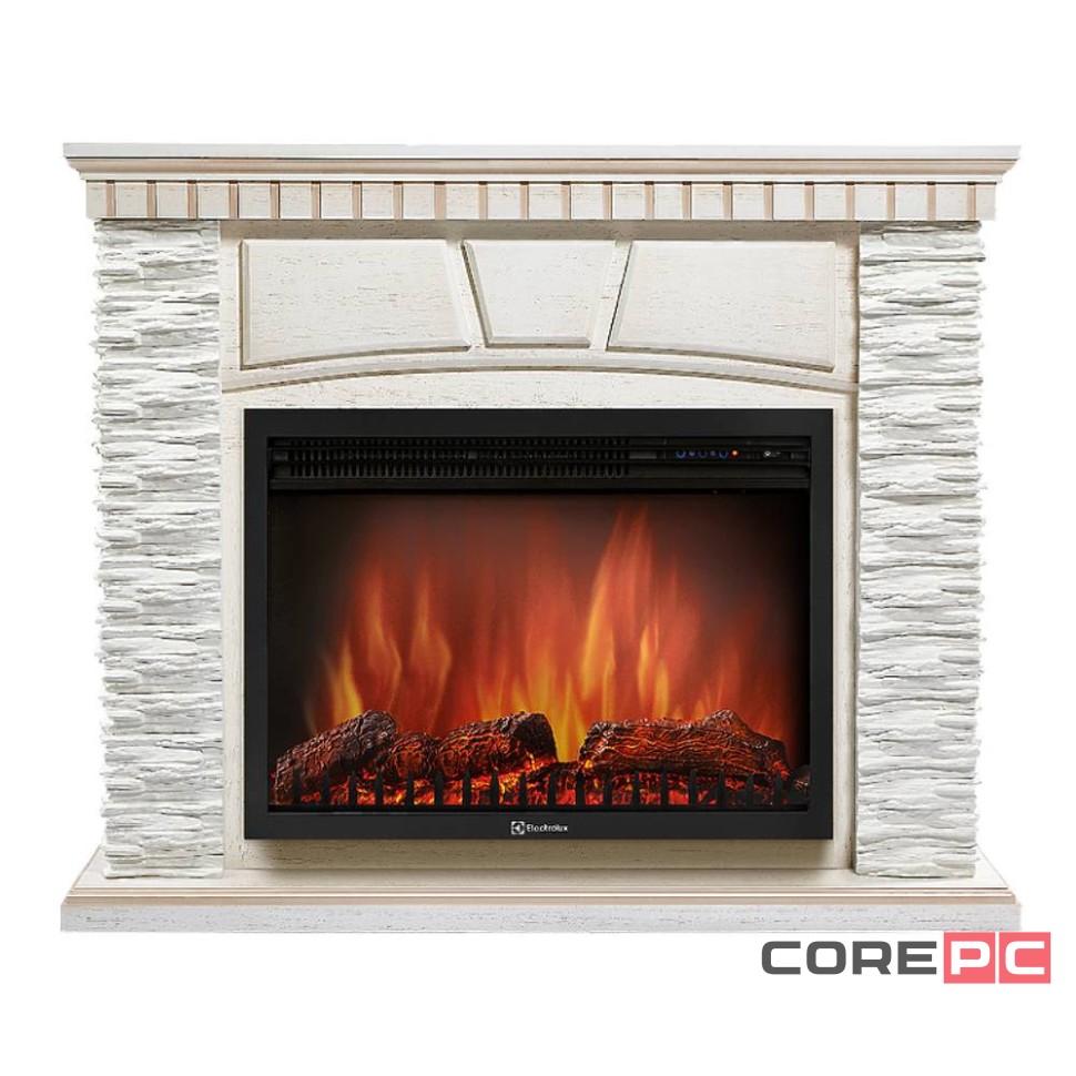 Портал Firelight Porto 25 камень белый, шпон беленый дуб