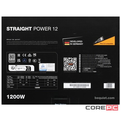 Блок питания Be Quiet! 1200W STRAIGHT POWER 12 BN339 16 Pin (PCIe 5.0 Connector Cable Details)