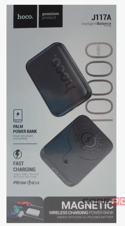 Powerbank с беспроводной зарядкой Hoco J117A Magnetic Wireless 10000mAh 20W чёрный