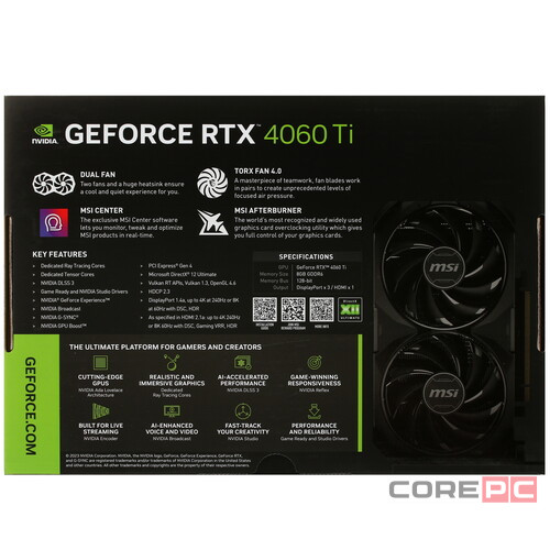 Видеокарта MSI (RTX 4060 Ti VENTUS 2X BLACK 8G) GeForce RTX 4060 Ti 8GB VENTUS 2X BLACK