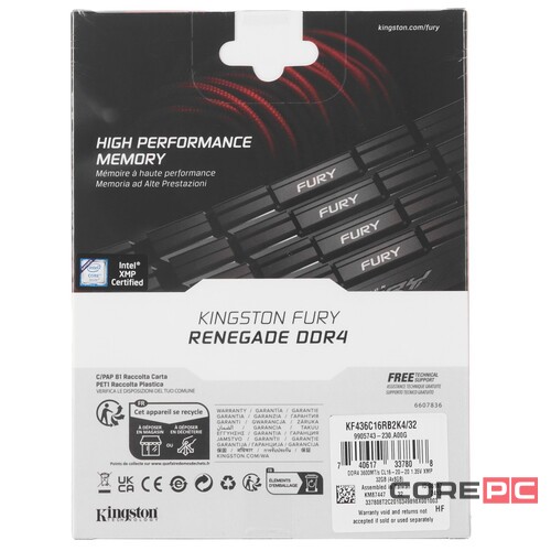 Оперативная память 32 Gb 3600 MHz Kingston FURY Renegade Gray/Black (KF436C16RB2K4/32)